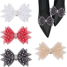 Arricraft 8 Pcs Handmade Rhinestone Bow Shoes Decoration, 4 Colors Polyester Crystal Bowknot Shoes Clips with 10Pcs Iron Blank Clips Glitter DIY Shoe Buckle Charms for Women Bride Wedding Party