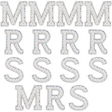 CRASPIRE Bridal Rhinestone Patches Set of 4 MRS English Letter Patches Alphabet Applique Patches Sew on Fabric Applique Letters for Clothing Hats Shoes DIY Craft Supplies