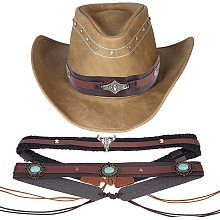 FINGERINSPIRE 3 Styles Hat Band Brown Concho Hatband with Cattle Star Bead Accessories Cowboy PU Leather & Hemp Rope 35-50 inch Western Cowboy Hat Straps for Panama Rancher Hats Fedora Hats Decoration