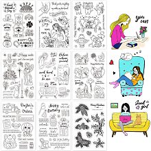 GLOBLELAND 9Sheets Animals and Working Girl Clear Stamp Kiss Cat and Gnome Silicone Clear Stamp Dog Doctor Rubber Stamps for Scrapbook Journal St. Patrick Mother's Day Card Making