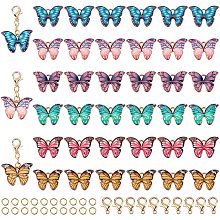 SUNNYCLUE 1 Box 36pcs 6 Colors Butterfly Enamel Pendant Charms Alloy Butterfly Charms with Lobster Claw Clasps & Jump Rings for DIY Making Necklace Earrings Bracelet Craft Findings