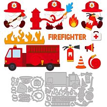 Firefighter Gnome Cutting Dies Fireman Gnome Die Cuts for Card Making Carbon Steel Embossing Template Fire Truck Fire Protection Theme Pattern for Scrapbooking DIY Paper Craft Supplies