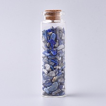 Honeyhandy Glass Wishing Bottle, For Pendant Decoration, with Lapis Lazuli Chip Beads Inside and Cork Stopper, 22x71mm