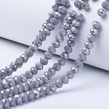 Honeyhandy Electroplate Glass Beads Strands, Opaque Solid Color, AB Color Plated, Faceted, Rondelle, Dark Gray, 2.5x2mm, Hole: 0.4mm, about 150~170pcs/strand, 11 inch(27.5cm)