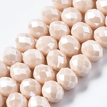 Honeyhandy Electroplate Glass Beads Strands, Pearl Luster Plated, Faceted, Rondelle, Navajo White, 3x2mm, Hole: 0.8mm, about 165~169pcs/strand, 15~16 inch(38~40cm)