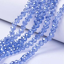 Honeyhandy Electroplate Glass Beads Strands, Pearl Luster Plated, Faceted, Rondelle, Royal Blue, 2.5x2mm, Hole: 0.4mm, about 170pcs/strand, 11.8 inch(30cm)