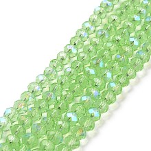 Honeyhandy Electroplate Glass Beads Strands, Half Rainbow Plated, Faceted, Rondelle, Light Green, 6x5mm, Hole: 1mm, about 85~88pcs/strand, 16.1~16.5 inch(41~42cm)