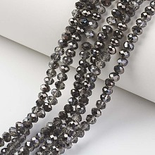 Honeyhandy Electroplate Transparent Glass Beads Strands, Half Black Plated, Faceted, Rondelle, Black, 6x5mm, Hole: 1mm, about 85~88pcs/strand, 16.1~16.5 inch(41~42cm)