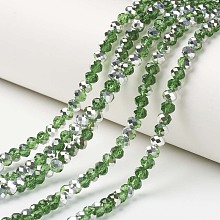 Honeyhandy Electroplate Transparent Glass Beads Strands, Half Silver Plated, Faceted, Rondelle, Lime Green, 8x6mm, Hole: 1mm, about 72pcs/strand, 16.14 inch(41cm)