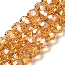 Transparent Glass Beads, 32 Facets, AB Color Plated, Round, Sandy Brown, 10x8.5~9mm, Hole: 1.6mm, about 67pcs/strand, 23.62''(60cm)