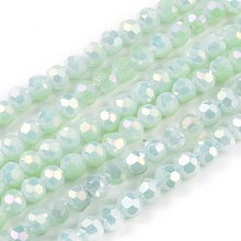 Honeyhandy Faceted Round Full Rainbow Plated Electroplate Glass Beads Strands, Light Green, 4mm, Hole: 1mm, about 90~95pcs/strand, 12.8~13.6 inch(32~34cm)