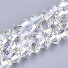 Electroplate Glass Beads Strands, AB Color Plated, Faceted, Bicone, Clear AB, 6x5.5~6mm, Hole: 1mm; about 50pcs/strand, 11.02"