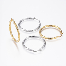 Honeyhandy 304 Stainless Steel Hoop Earrings, Hypoallergenic Earrings, Twist Stripe, Mixed Color, 42x40x3.5mm, Pin: 1x0.8mm