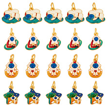 SUNNYCLUE 20Pcs 4 Style Alloy Enamel Charms, Cadmium Free & Lead Free, with Glitter Powder and Jump Rings, Matte Gold Color, Spaceman, Mixed Color, 13~15.5x10.5~12x2.5~3mm, Jump Ring: 5x1mm, Inner Diameter: 3mm, 5pcs/style