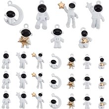 PandaHall Elite 7 Styles Spacemen Charms, 28pcs Astronaut Space Star Moon Theme Pendants Universe Charms Dangle Loose Beads White Cute Alloy Charms for DIY Necklace Bracelet Jewelry Making