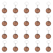 CHGCRAFT 20Pcs Moms- Engraved Wood Key Chain Engraved Wooden Flat Round Pendant Keychains with Iron Finding Key Chain Accessory for Mother’s Day Gift, Coconut Brown