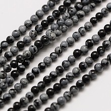 Honeyhandy Natural Snowflake Obsidian Round Bead Strands, 3mm, Hole: 0.8mm, about 126pcs/strand, 16 inch