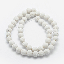 Honeyhandy Natural Lava Rock Beads Strands, Dyed, Round, White, 6mm, Hole: 1mm, about 62pcs/strand, 14.7 inch(37cm