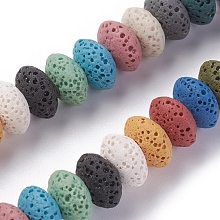 Honeyhandy Natural Lava Rock Beads Strands, Dyed, Rondelle, Mixed Color, 10~11x6mm, Hole: 1.8mm, about 34 pcs/Strand, 7.87 inch(20cm)