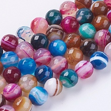 Honeyhandy Natural Striped Agate/Banded Agate Beads Strands, Faceted, Dyed, Round, Mixed Color, 8mm, Hole: 1mm