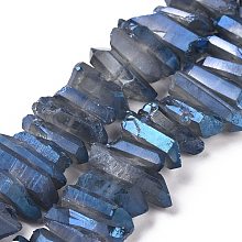 Honeyhandy Natural Quartz Crystal Points Beads Strands, Dyed, Nuggets, Steel Blue, 15~30x4~8x4~7mm, Hole: 1mm, 8 inch