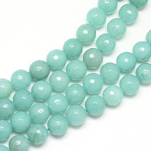 Honeyhandy Natural White Jade Bead Strands, Dyed, Faceted, Round, Medium Aquamarine, 6mm, Hole: 1mm, about 60pcs/strand, 14.06~14.45 inch(35.7~36.7cm)