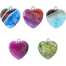 Arricraft 5PCS Heart Beads Pendants Gemstone Stone Charms Healing Stone Beads Pendants for DIY Necklace Jewelry Making-Assorted Color