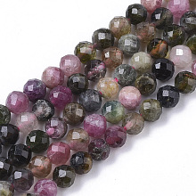 Honeyhandy Natural Tourmaline Beads Strands, Faceted, Round, 4mm, Hole: 0.7mm, about 94pcs/strand, 15.35 inch(39cm)