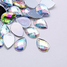 Honeyhandy Imitation Taiwan Acrylic Rhinestone Cabochons, Flat Back, Faceted Teardrop, AB Color, Clear AB, 13x8x3mm, about 2000pcs/bag