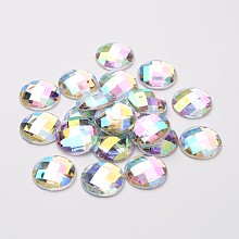 Honeyhandy Imitation Taiwan Acrylic Rhinestone Flat Back Cabochons, Faceted, Half Round/Dome, Mixed Color, 18x5mm, 200pcs/bag