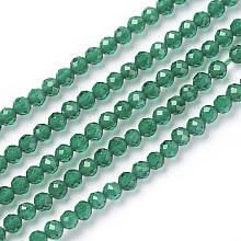 Honeyhandy Transparent Glass Beads Strands, Faceted, Round, Green, 2mm, Hole: 0.5mm, about 164~182pcs/strand, 14.8~15.7 inch(37.5~40cm)