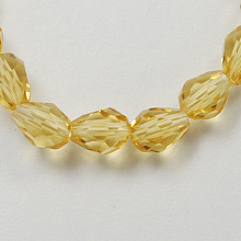 Honeyhandy Glass Beads Strands, Faceted, teardrop, Light Khaki, 11x8mm, Hole: 1mm, about 60pcs/strand, 28 inch