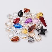 Honeyhandy Glass Pendants, Faceted, Mixed Shapes, Mixed Color, 18~38x11.5~23x5~13mm, Hole: 0.5~2mm, about 90pcs/300g