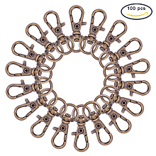 PandaHall Elite 100 Pcs Iron Swivel Lobster Claw Clasps with Snap Hook 32.5x11mm Antique Bronze