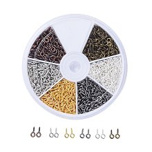 Honeyhandy Iron Screw Eye Pin Peg Bails, For Half Drilled Beads, Mixed Color, 8x4x1mm, Hole: 2mm, about 120pcs/color, 720pcs/box