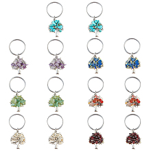 SUPERFINDINGS 14Pcs 7 Styles Tree of Life Keychain Chip Gemstone Keychain Natural Crystal Stone Handmade DIY Keychain Pendant with Stainless Steel Split Key Rings for DIY Lucky Bag Charms Keyring