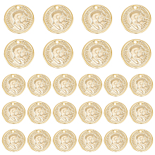 DICOSMETIC 40Pcs Vintage King's Head Coin Pendants Flat Round Golden Pendants Edward VII Head Pendants Commemorative Coins Charms Brass Round Charms Bulk for Jewelry Making, Hole: 1mm