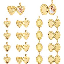 SUPERFINDINGS 20Pcs 2 Styles Locket Pendants Photo Frame Charms Brass Love Wedding Photo Charms Golden Heart Oval Pendants for DIY Memorial Necklace Making Inner Diameter: 9~14.5x7.5~10mm