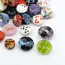 ARRICRAFT Mixed Handmade Lampwork Beads, Flat Round, Mixed Color, 15~20x6.5~11mm, Hole: 1~2mm