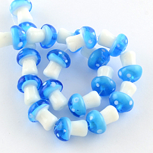 Honeyhandy Mushroom Handmade Lampwork Beads Strands, Dodger Blue, 16x12mm, Hole: 2mm, about 20pcs/strand, 13.7 inch