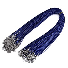 Honeyhandy Waxed Cotton Cord Necklace Making, with Alloy Lobster Claw Clasps and Iron End Chains, Platinum, Blue, 17.12 inch(43.5cm), 1.5mm