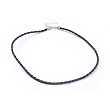 Honeyhandy Trendy Braided Imitation Leather Necklace Making, with Iron End Chains and Lobster Claw Clasps, Platinum Metal Color, Black, 16.9 inchx3mm