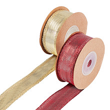 GORGECRAFT 2 Rolls x 10Yds Metallic Ribbon Wired Gold Stripe Ribbon Sparkle Glitter Ribbons 1" Double Edges with Iron Wires Ribbon for Christmas Gift Wrapping DIY Crafts Hair Bows Wedding Party