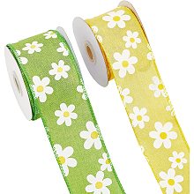 Arricraft 2 Rolls Single Face Polyester Ribbon, 2-3/8" X 10 Yds Flower Patterns Printed Ribbons, Wired Edge Ribbons for Wrapping ,Hair Bows, Packaging, Party, Patrick's Day Decoration ( Mixed Color )