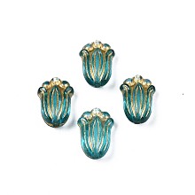 Honeyhandy Plating Acrylic Beads, Metal Enlaced, Flower, Dark Turquoise, 12x8x5.5mm, Hole: 1.2mm, about 1900pcs/500g