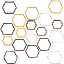 SUNNYCLUE 1 Box 80Pcs 4 Colors Linking Rings Earrings Beading Hoop Alloy Open Bezels Frame Charms Hexagon Shape Hollow Pendants for Jewelry Making Findings Crafts Supplies Accessories