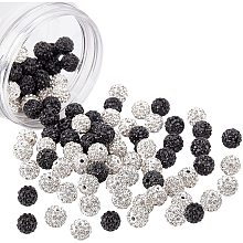 NBEADS 100 Pcs 10mm Pave Disco Ball Beads, Black and White Polymer Clay Rhinestone Beads Round Ball Loose Beads for Jewelry Making