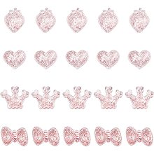 CHGCRAFT 24Pcs 4 Styles Resin Strawberry Crown Bowknot Cabochons with Glitter Powder Cute Transparent Resin Cabochons for Scrapbooking DIY Crafts