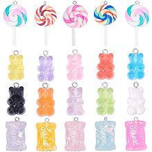 NBEADS 74 Pcs 3 Styles Resin Charms and Polymer Clay Pendants, Bear Pendants Candy Pendants and Lollipop Charms for DIY Jewelry Crafts Making