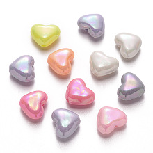 Honeyhandy Opaque Acrylic Beads, AB Color Plated, Heart, Mixed Color, 12x14x6.5mm, Hole: 1.8mm, about 840pcs/500g